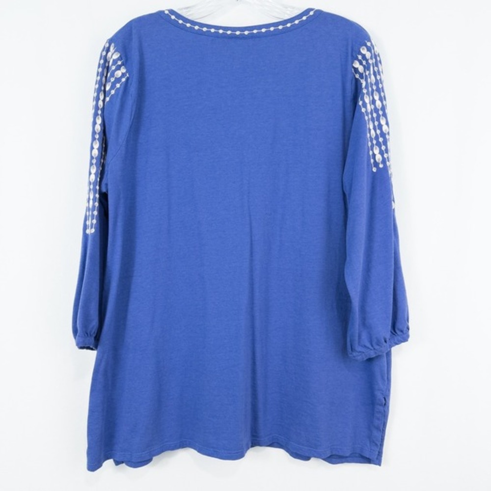 J Jill‎ Embroidered 3/4 Sleeve Tunic Top Petite Large Blue Boho Coastal Beach - Picture 2 of 16